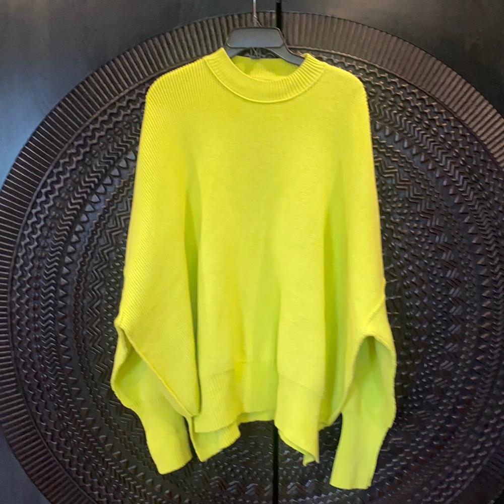 New Free People Easy Streen neon green Tunic sweater oversized S